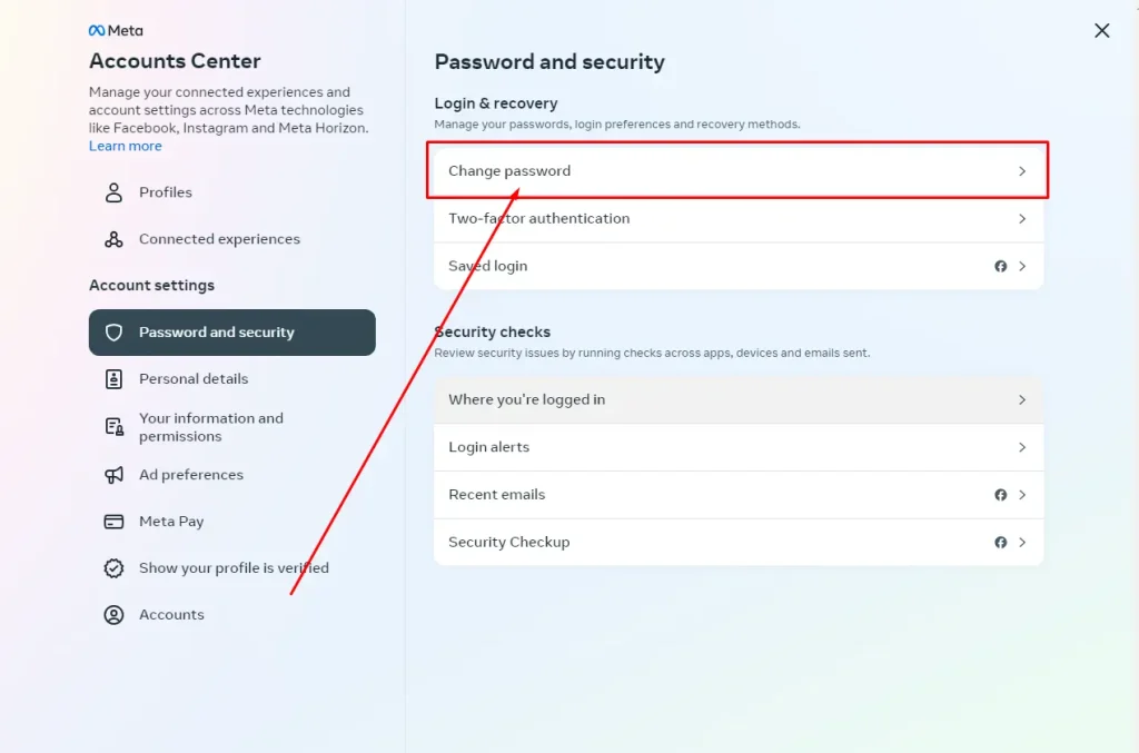 change password of facebook